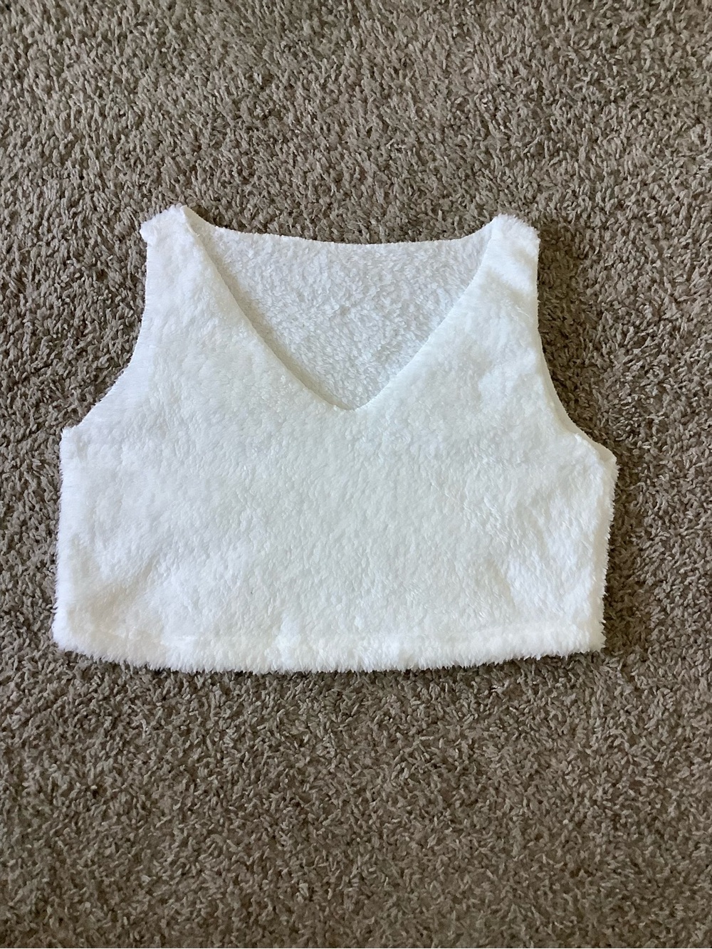 White V-Neck Fuzzy Crop Tank Top